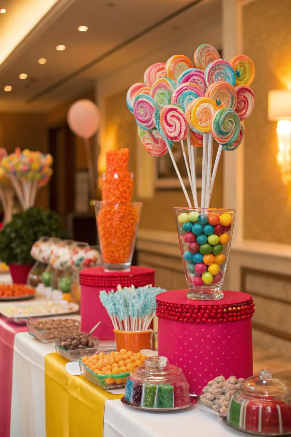 Crafted lollipop bouquets adding charm and sweetness.
