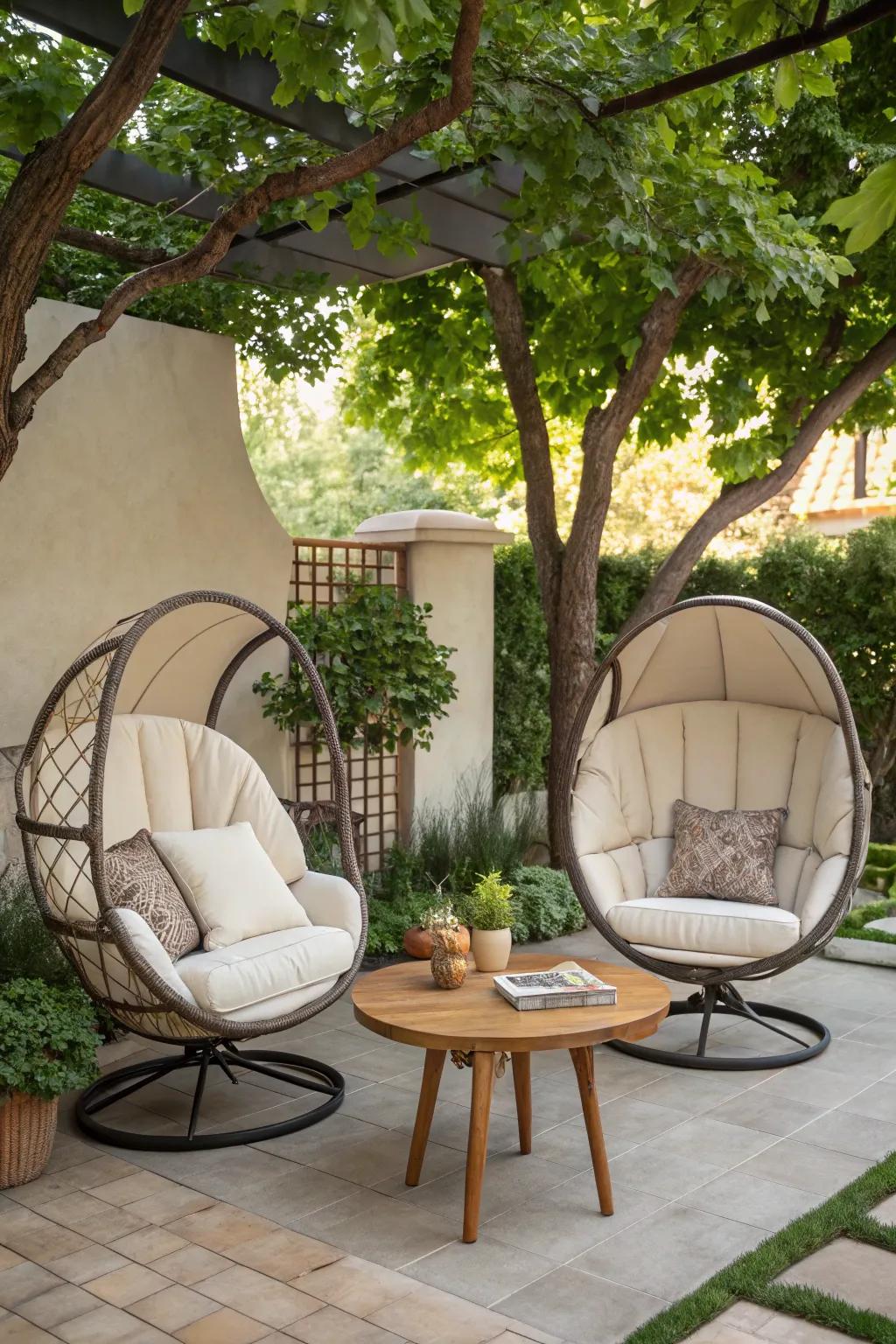 Multiply comfort with a duet of egg chairs.
