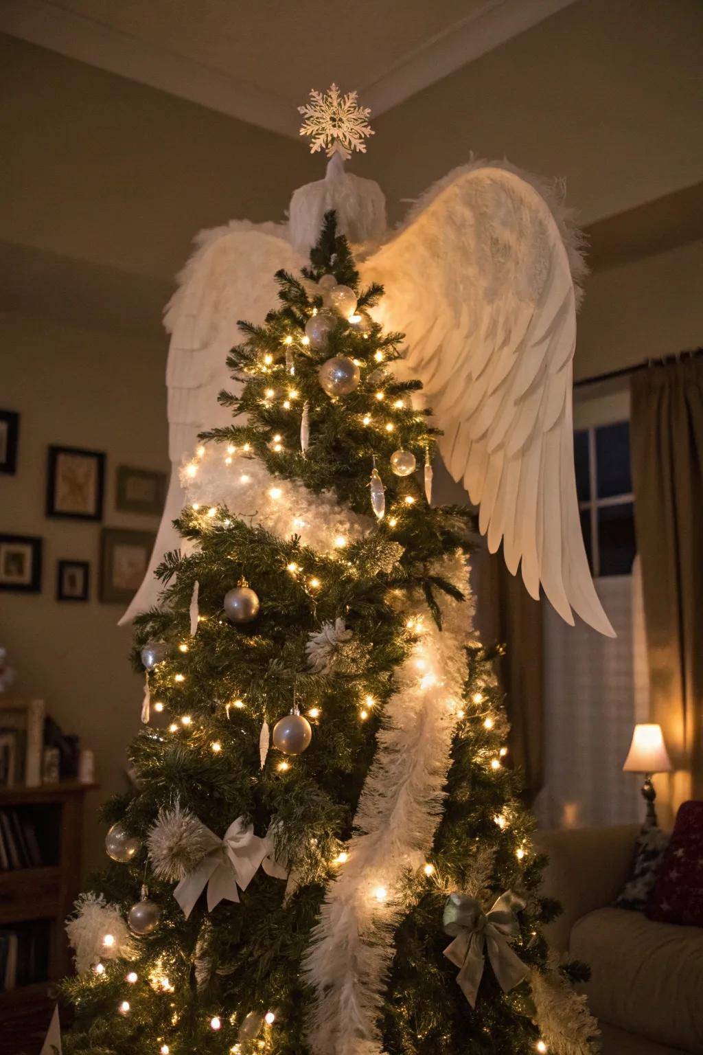 Angel wings bestow an ethereal elegance upon the tree.