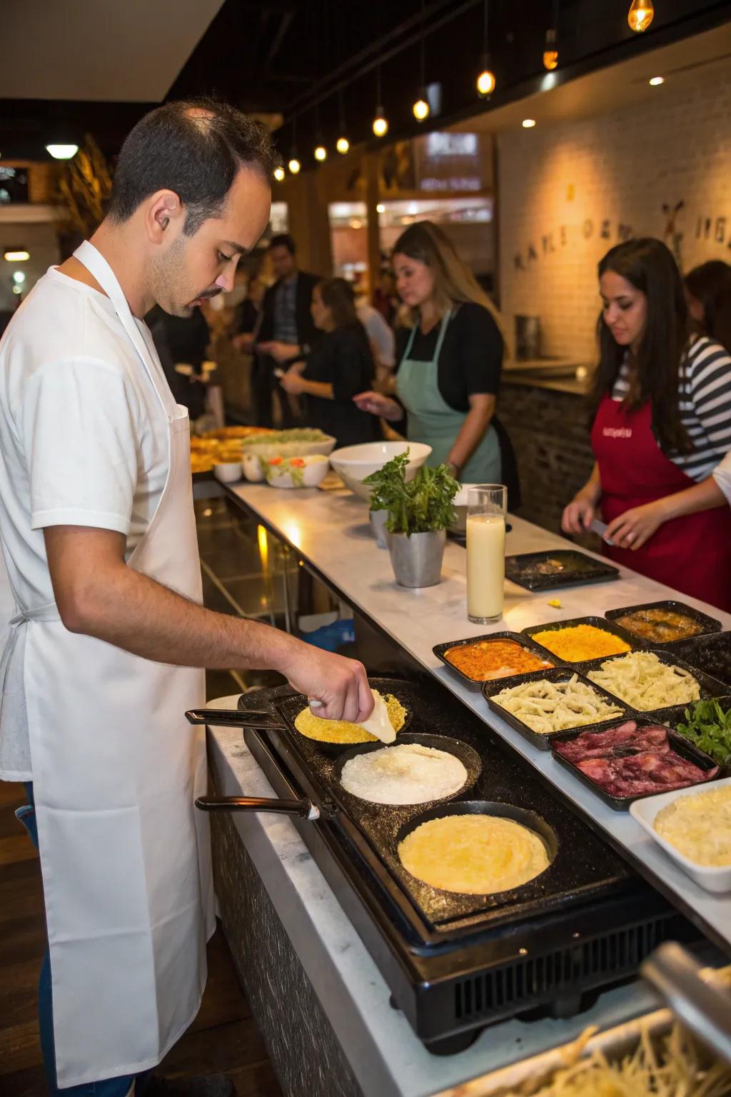 A participatory omelet station that engages attendees and caters to varied preferences.