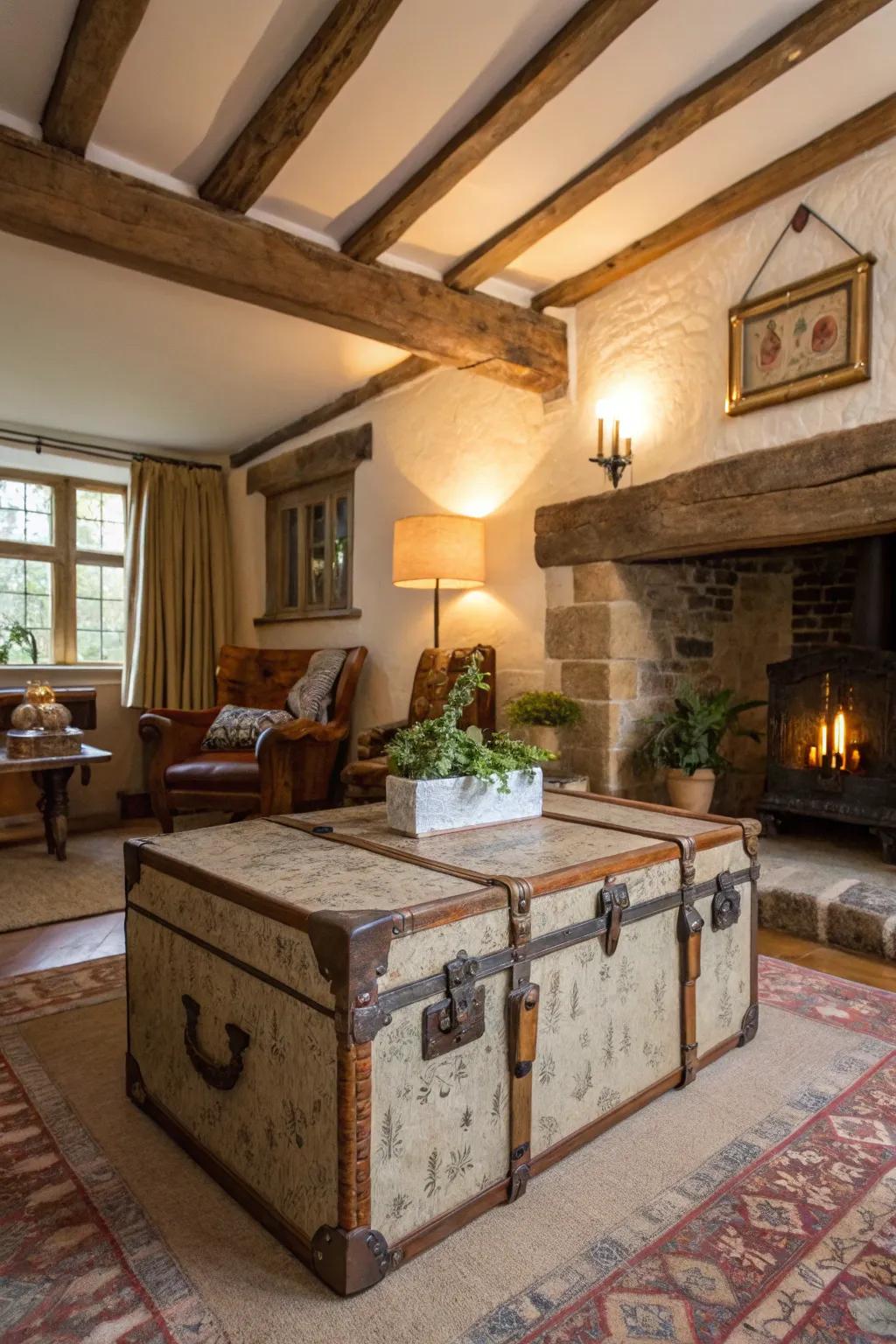 Antique chests for storage and style.