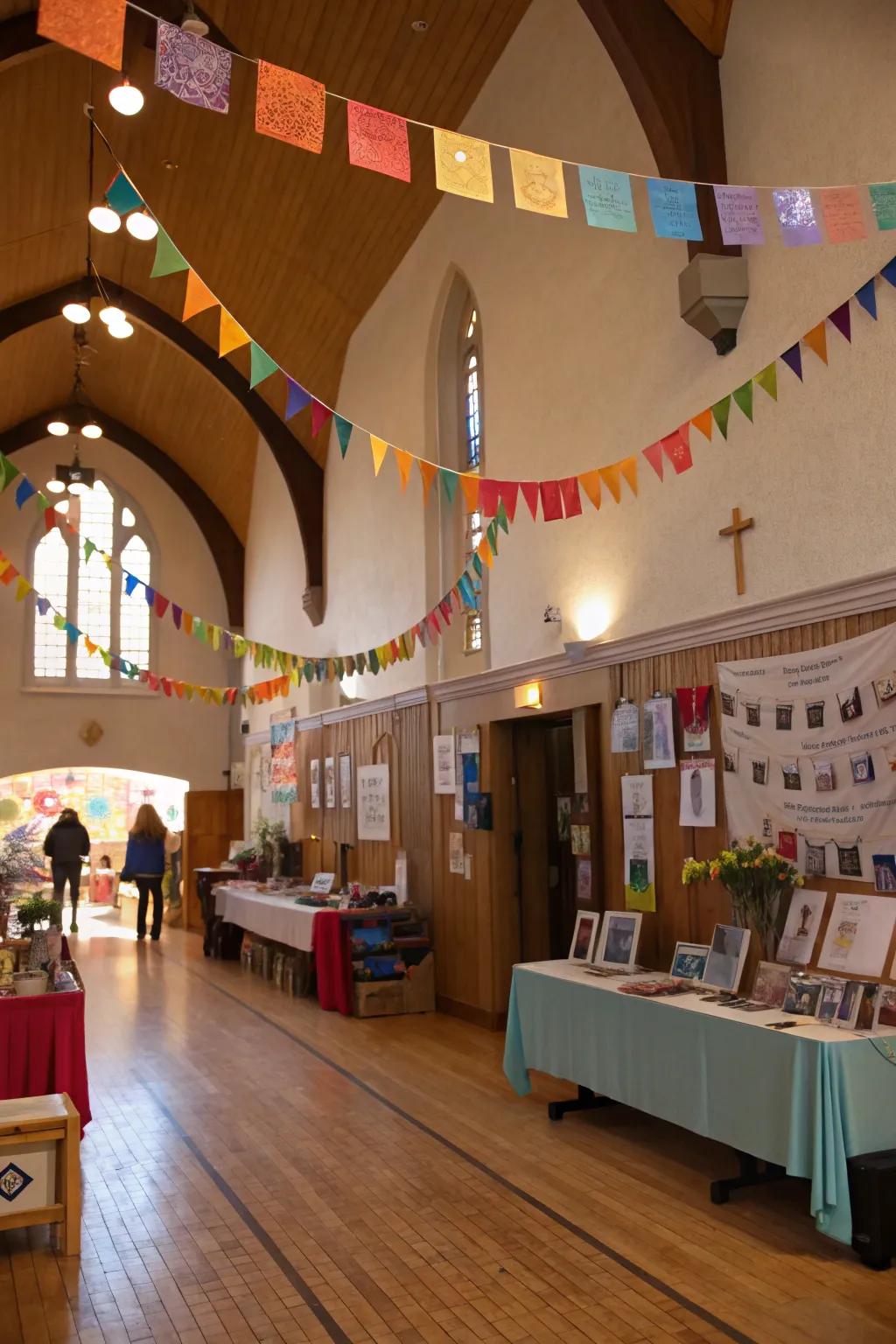 DIY crafts add a personal touch to the church foyer.