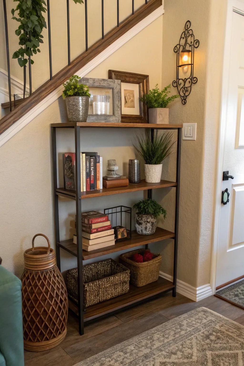 Organize and decorate with a multi-tiered wall shelf.
