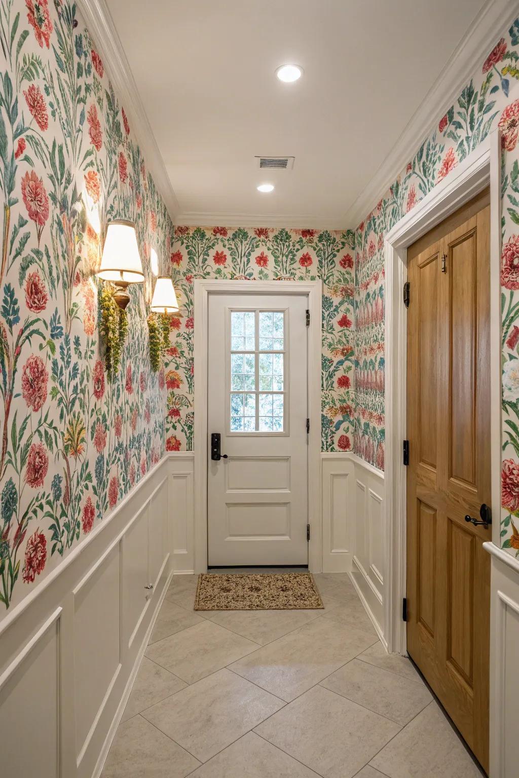 Wallpapered panels offer an adaptable and chic entryway solution.