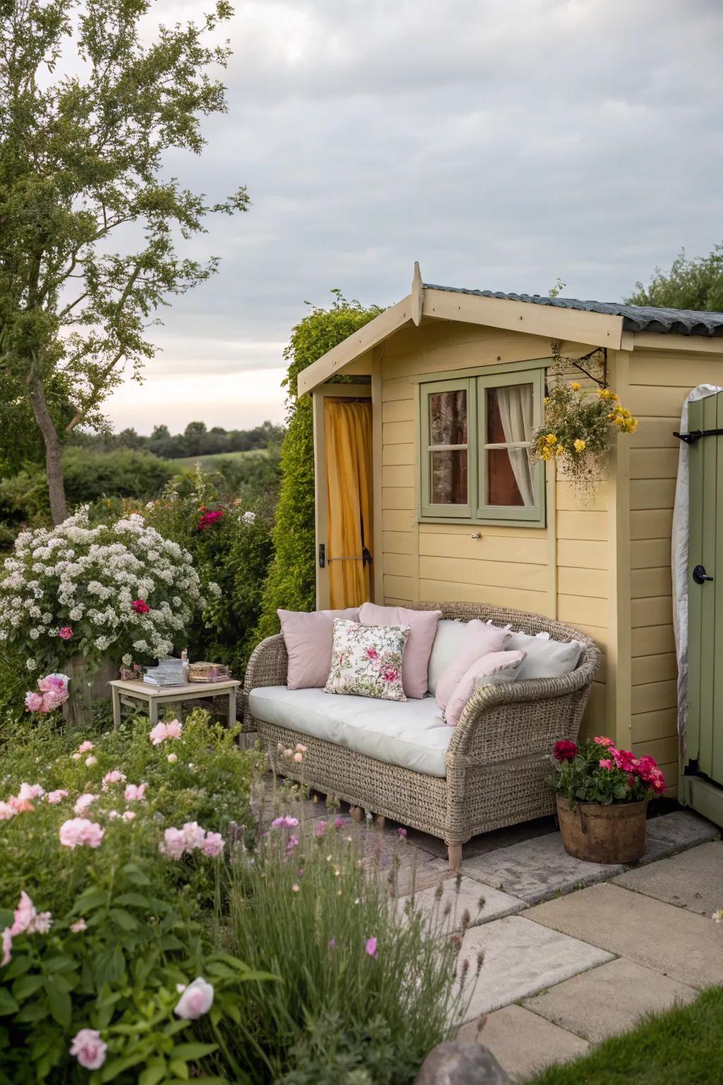 A comfortable seating nook transforms your shed into a retreat.