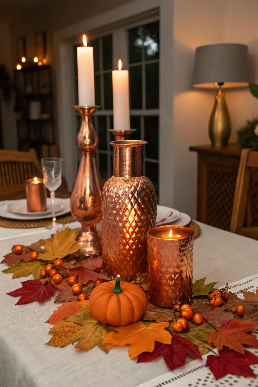 Copper accents bring a warm and elegant glow to your fall decor.