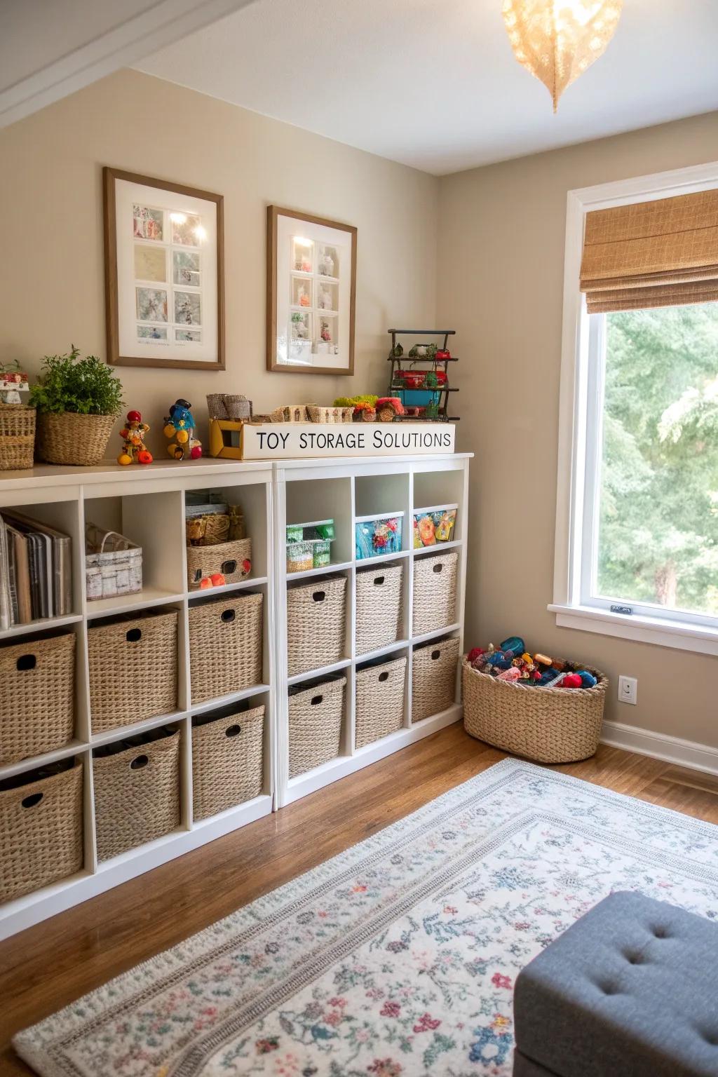 Creative storage solutions make toy cleanup simple and effective.