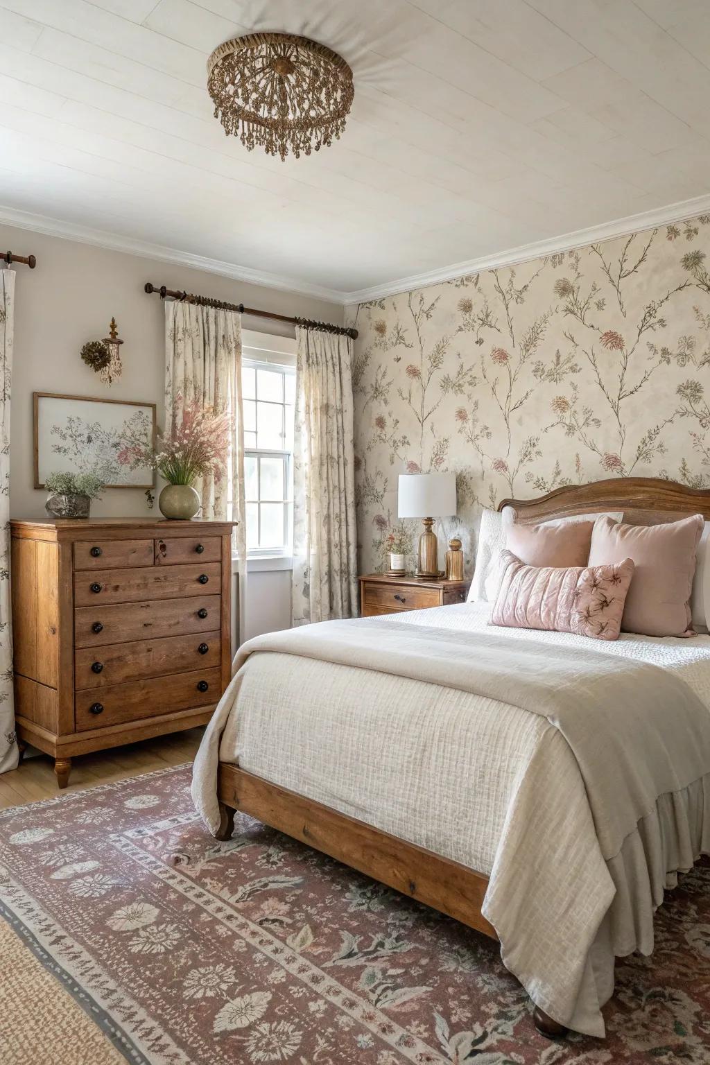 Textured wallcovering provides subtle sophistication.