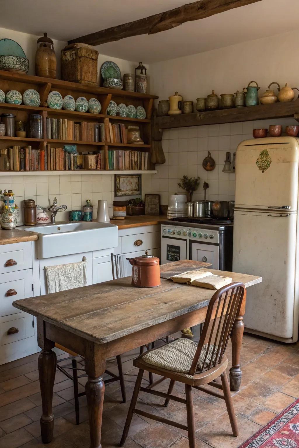 A farmhouse kitchen featuring heritage decorative touches.