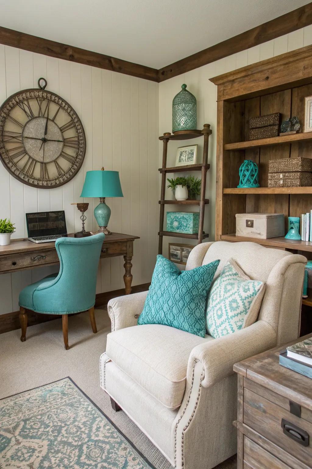 Bright accents bring color to an earthy palette.