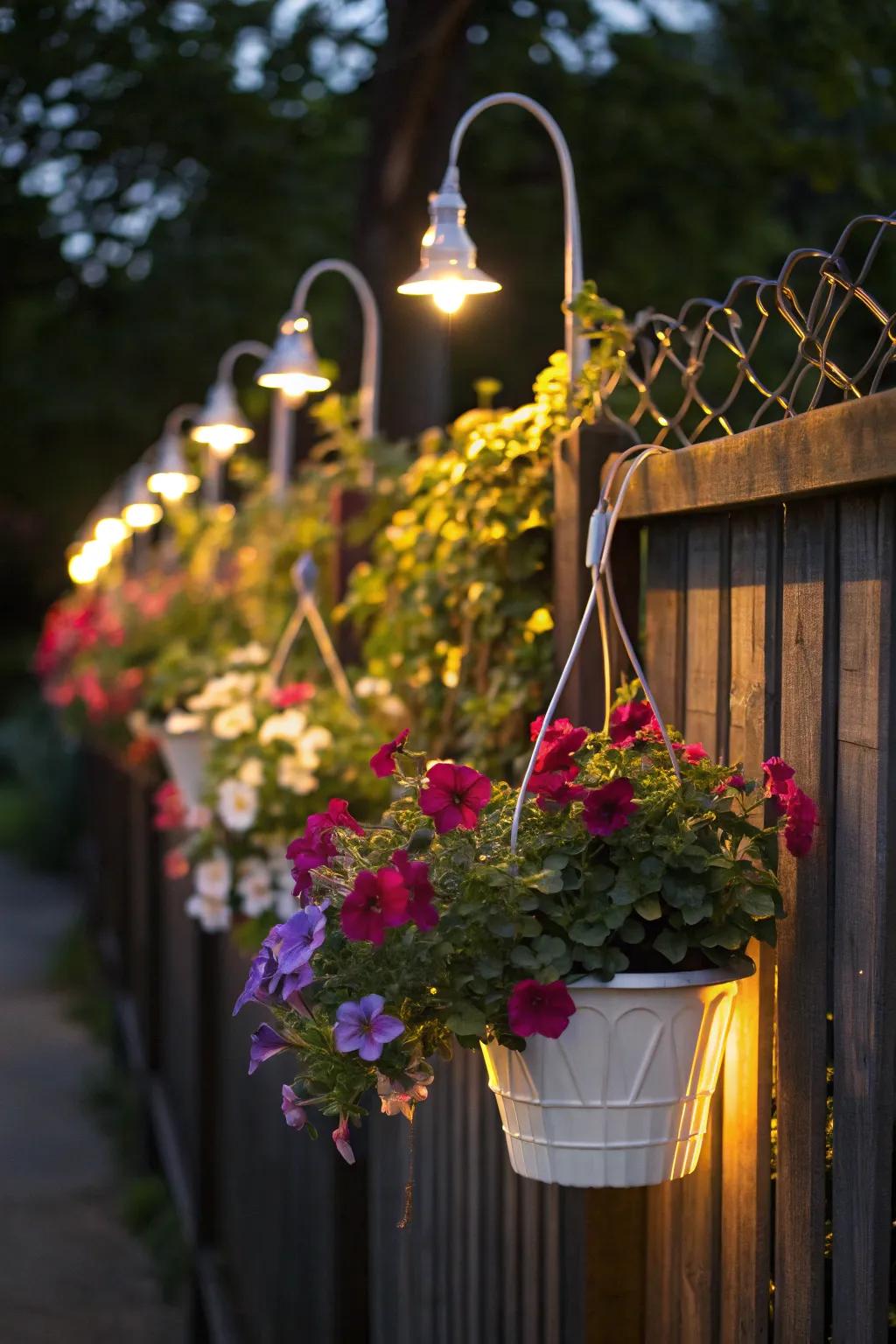 Light up your plants with illuminated hangers for a unique touch.