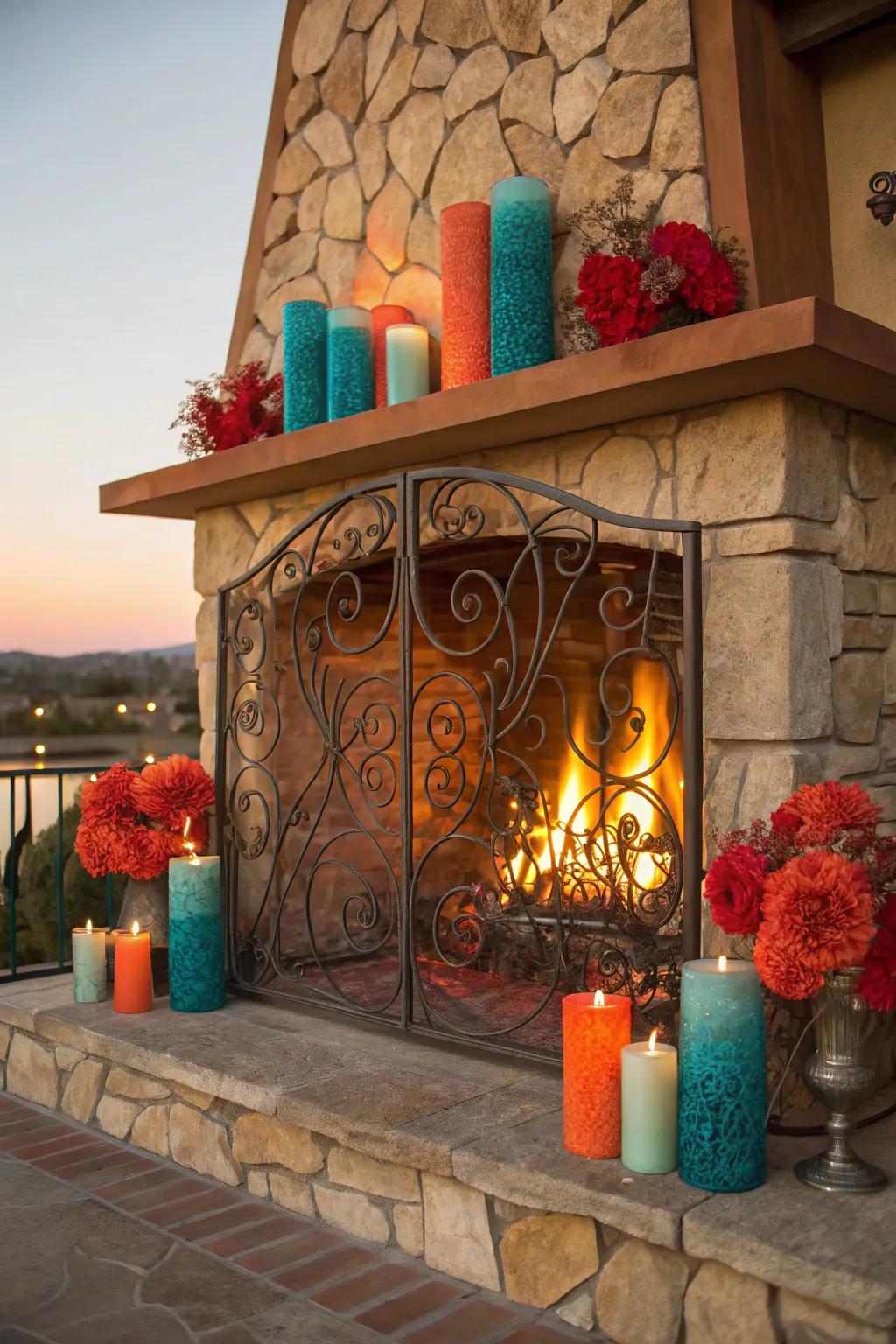 Append depth with an ornamental screen encircling your fireplace lights. 🎨🖼️ #ArtfulLiving #SophisticatedStyle