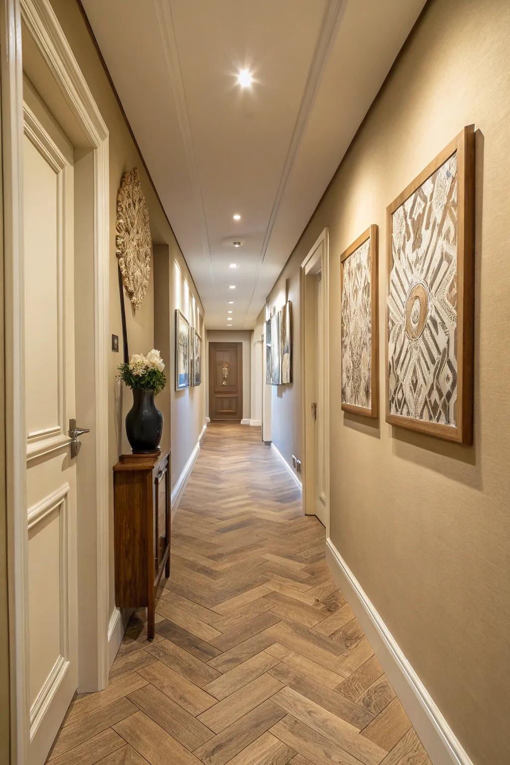 Parquet patterns bring a classic and sophisticated touch.