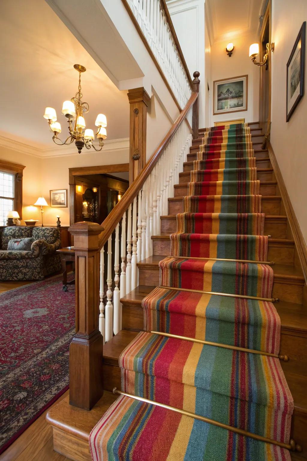 Carpet paths impart a chic and comfortable sensation to your staircase.