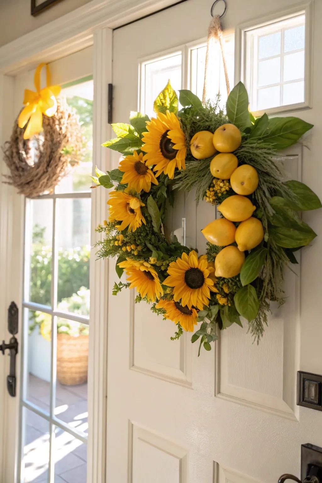 Introduce sunshine indoors through a citrus-themed wreath.