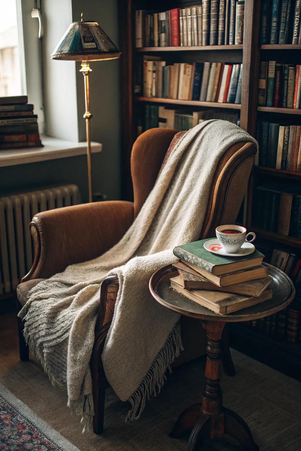 A cozy reading space ideal for enjoying a good book.