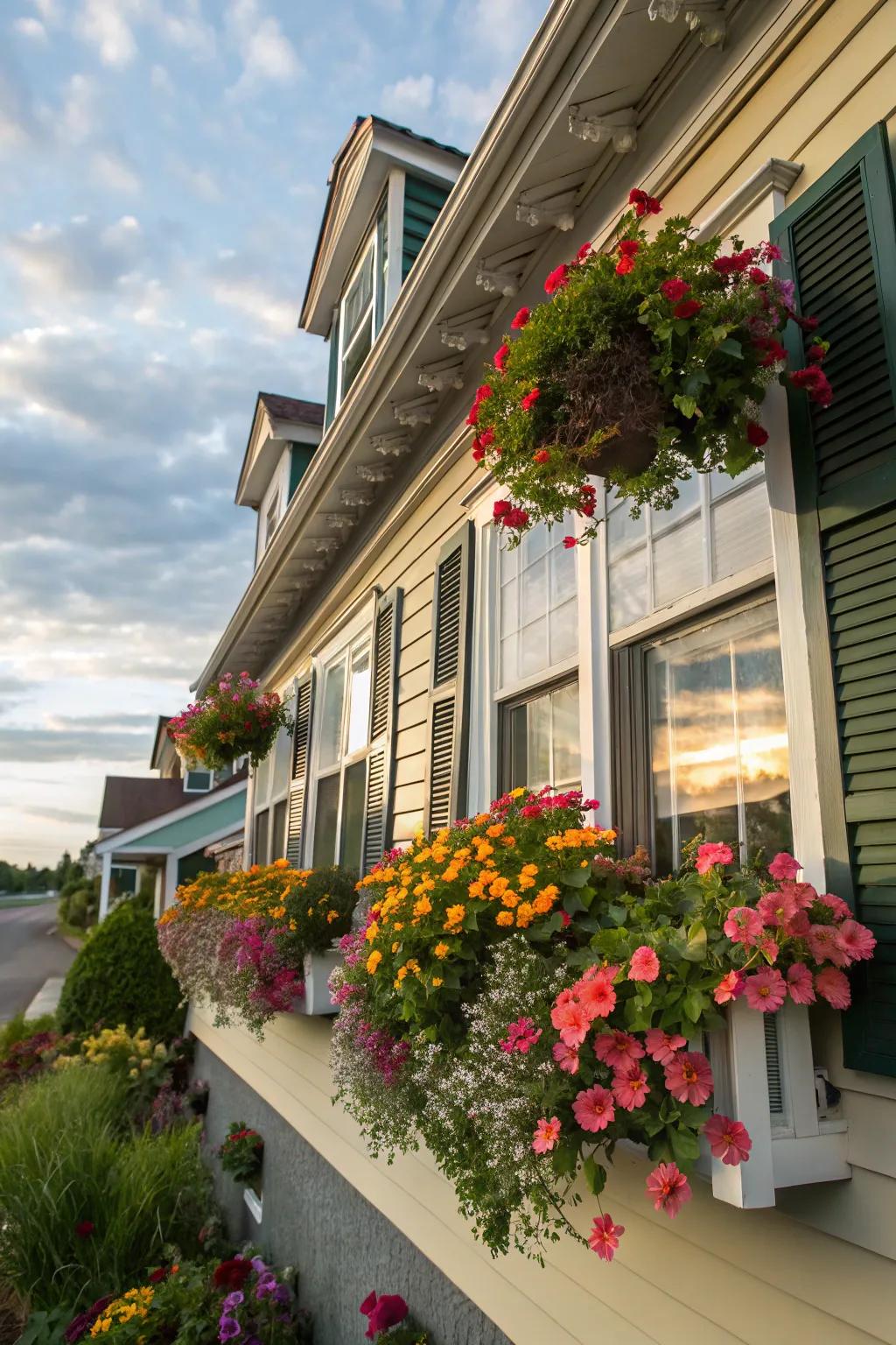 Window boxes introduce splashes of color and charm to your home's exterior.
