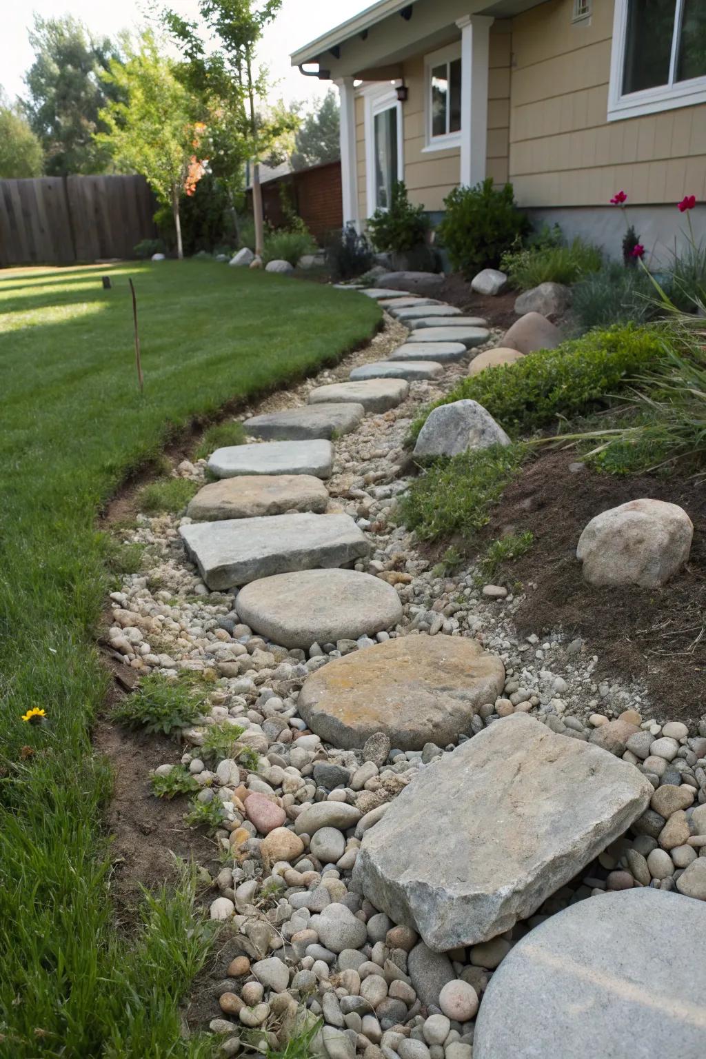 Walkway stones offer a useful and playful crossing over your stream bed.