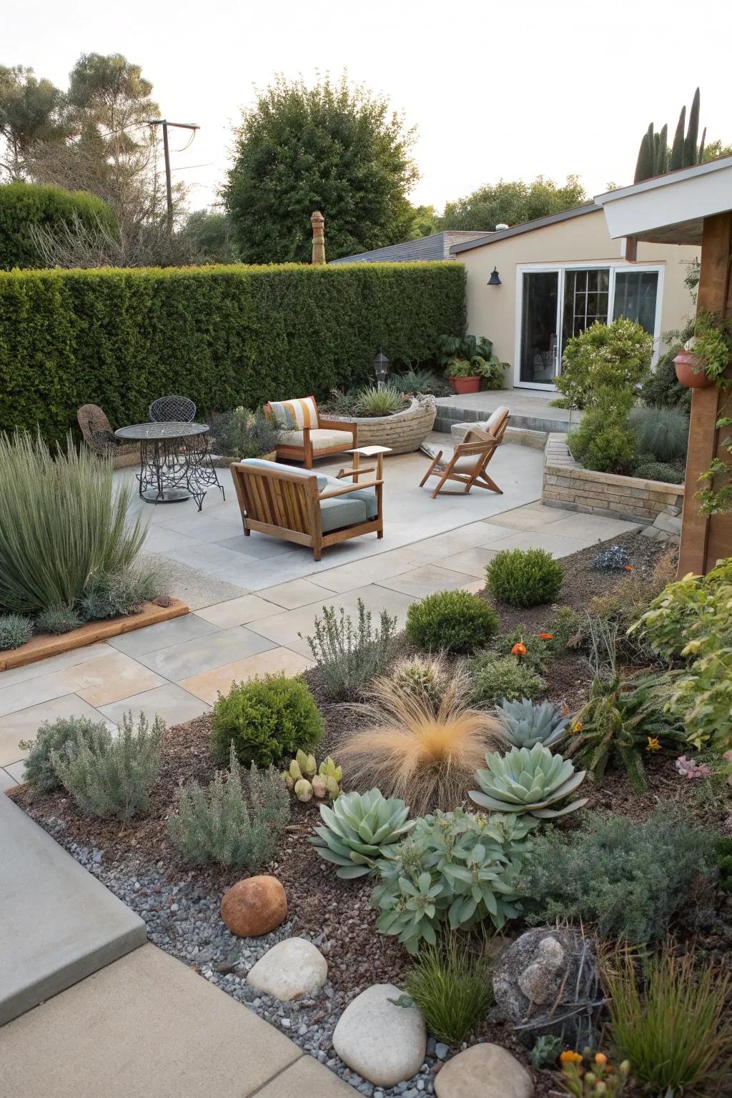 A well-considered combination of utility and aesthetic beauty in xeriscape design principles.