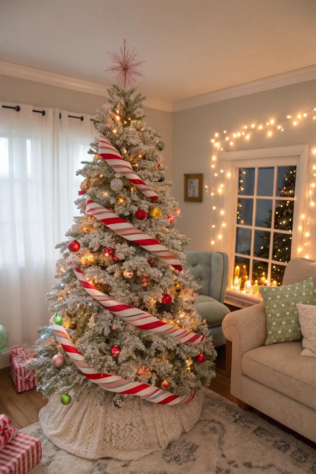 Candy stick stripes contribute a joyful and festive touch.