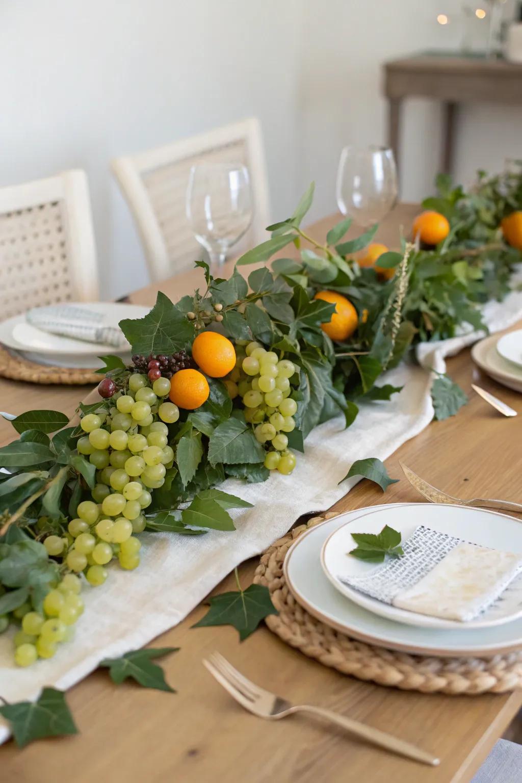 A whimsical fruit garland for an enchanting table setting.