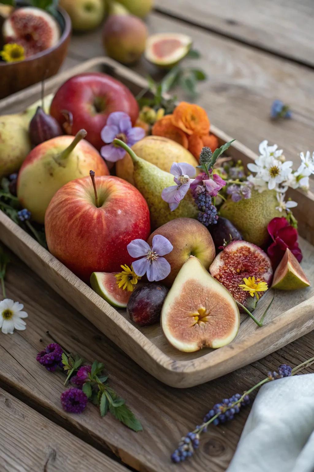 A garden-fresh display enhanced by the beauty of edible blooms.