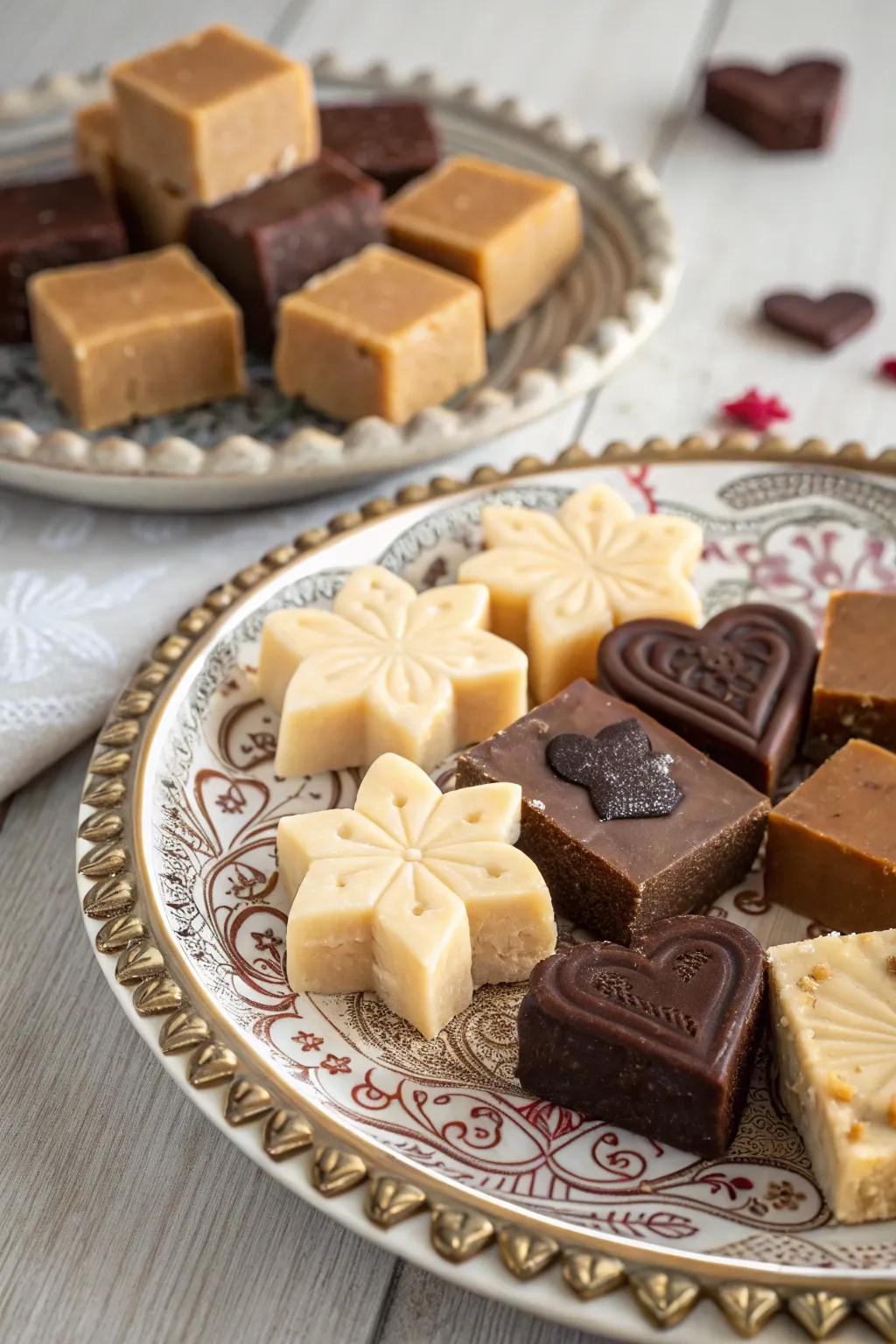 Festively shaped fudge using cookie cutters.