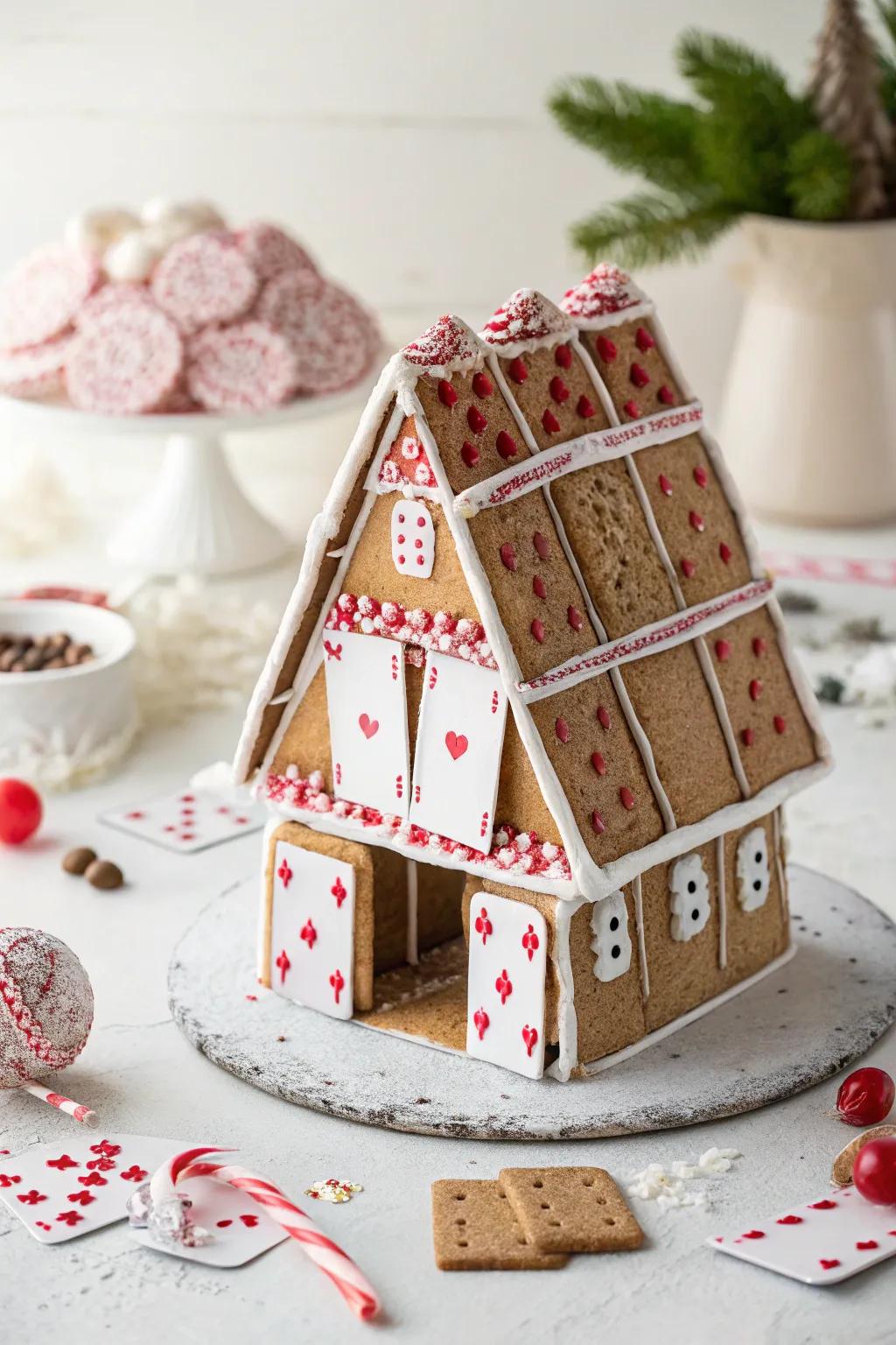 A playing card-esque gingerbread framework