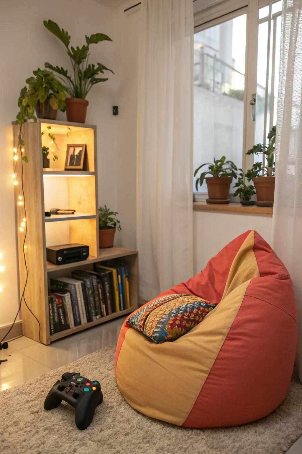 A cozy alcove for those captivating gaming marathons.