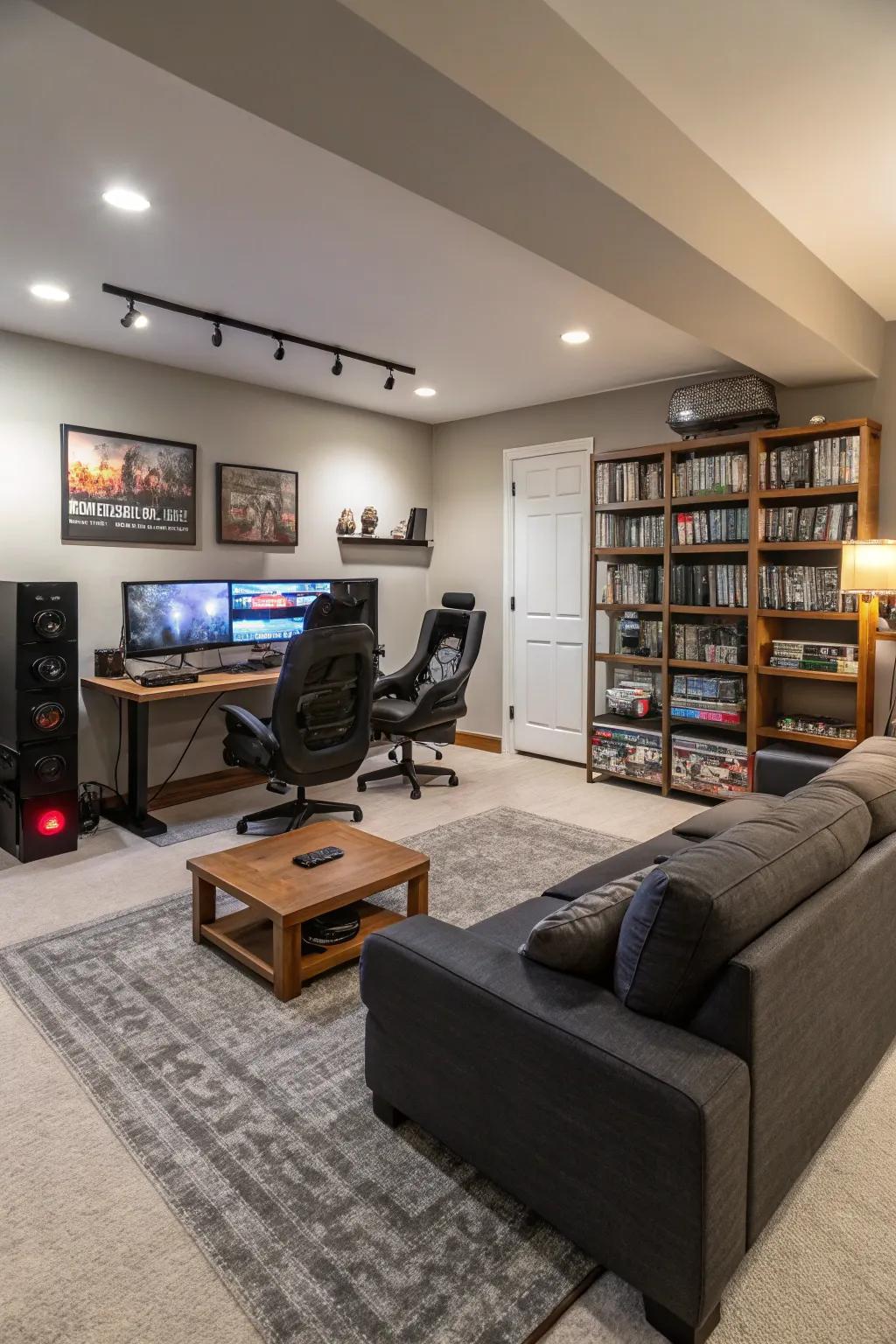 An expansive layout accommodates both gaming and social activities.