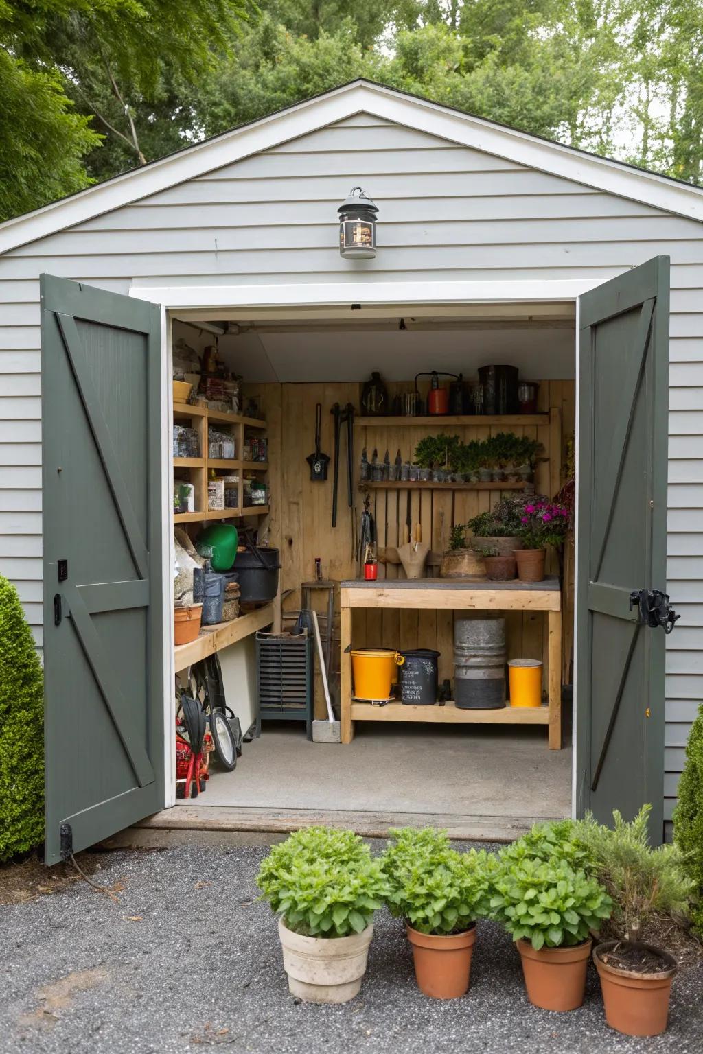 A garage and garden shed combo designed for dual use.
