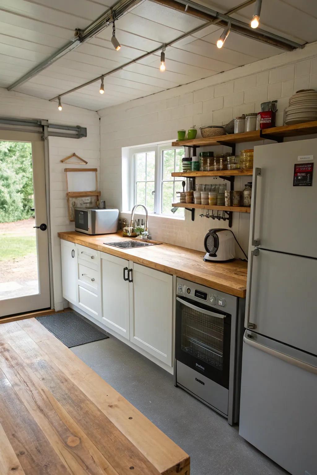 Wood block countertops bring country charm.