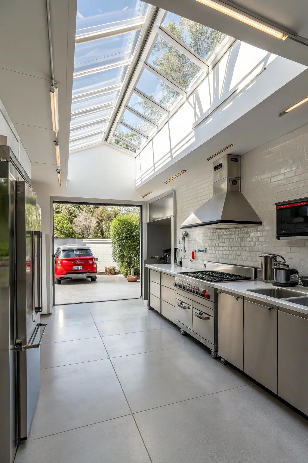 A well-lit kitchen is the center of the transformed living space.