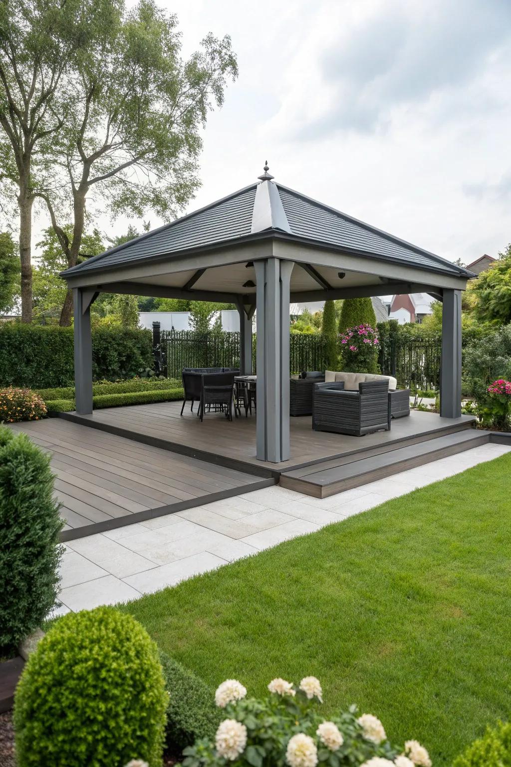 Opt for sleek and resilient synthetic decking.
