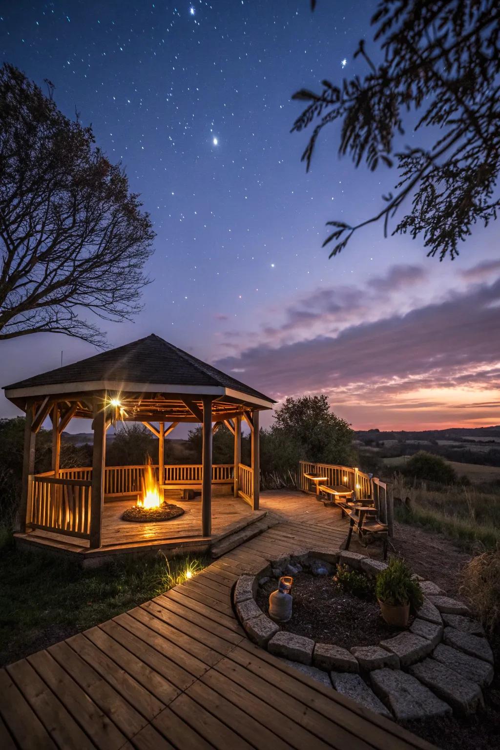 A fire pit engenders a warm, inviting atmosphere in your gazebo.
