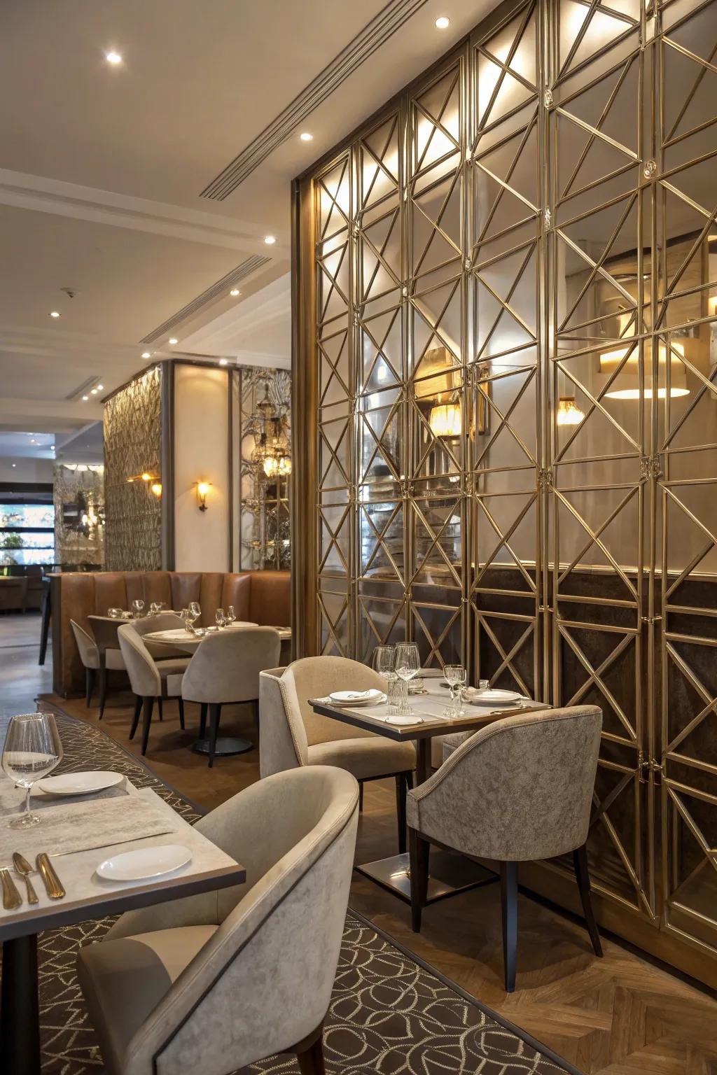 Metallic accents introduce elegance and radiance to geometric blueprints.