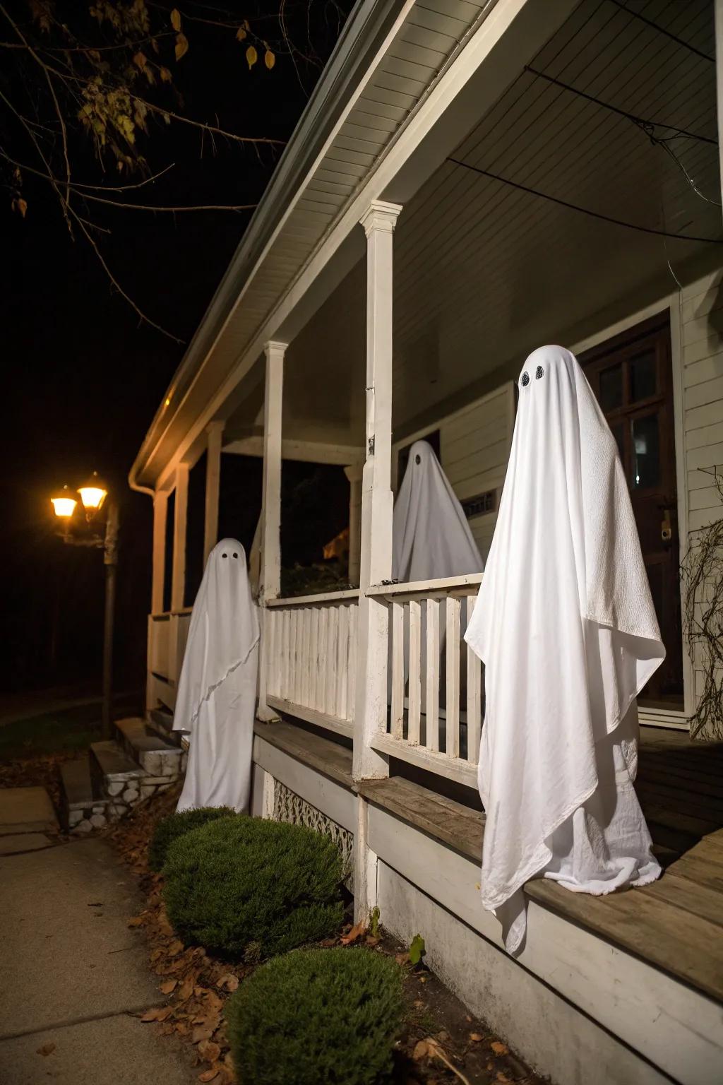 A specter veranda arrangement establishes the atmosphere for a spooky Halloween eve.