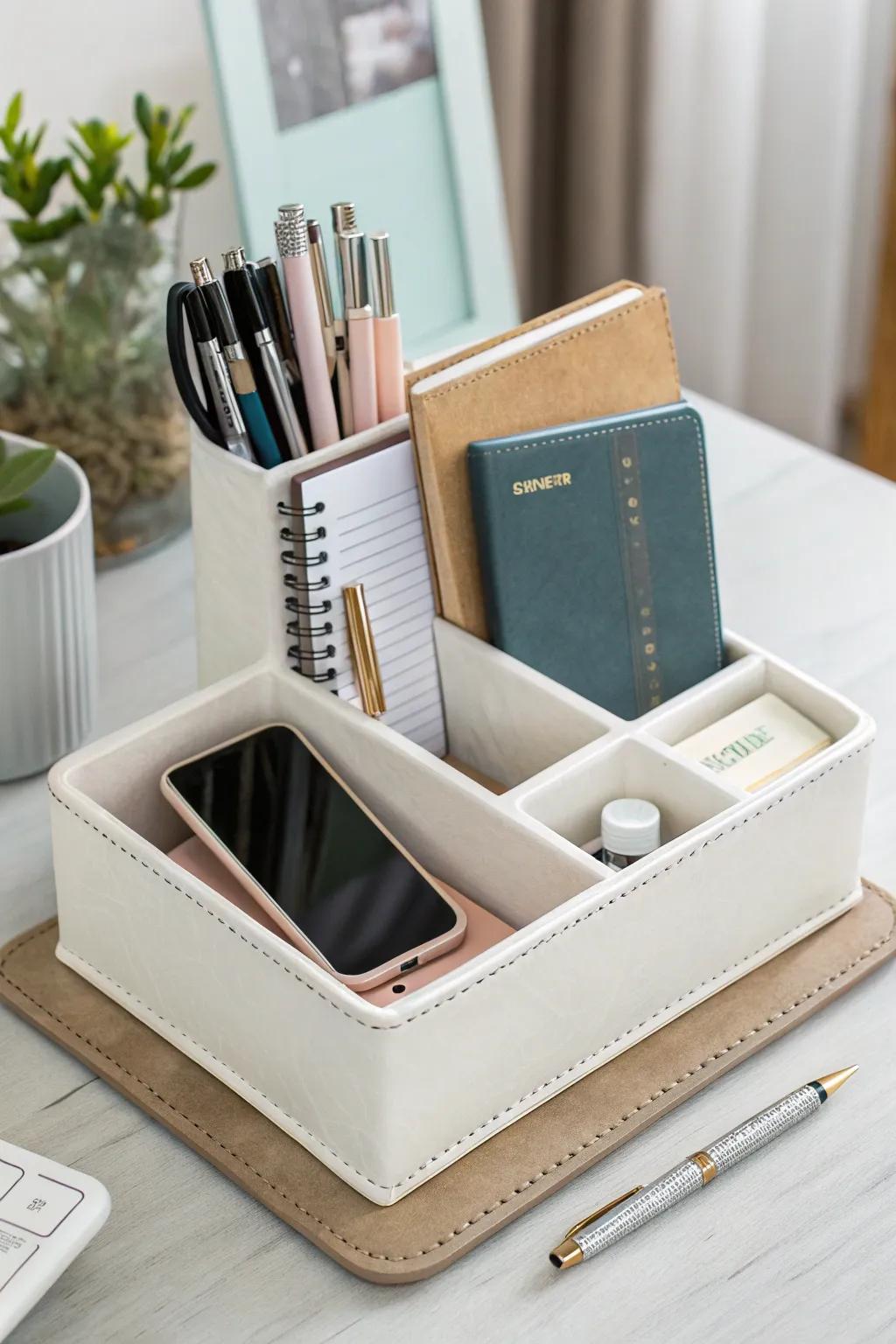 Preserving order with a sophisticated desk coordinator.