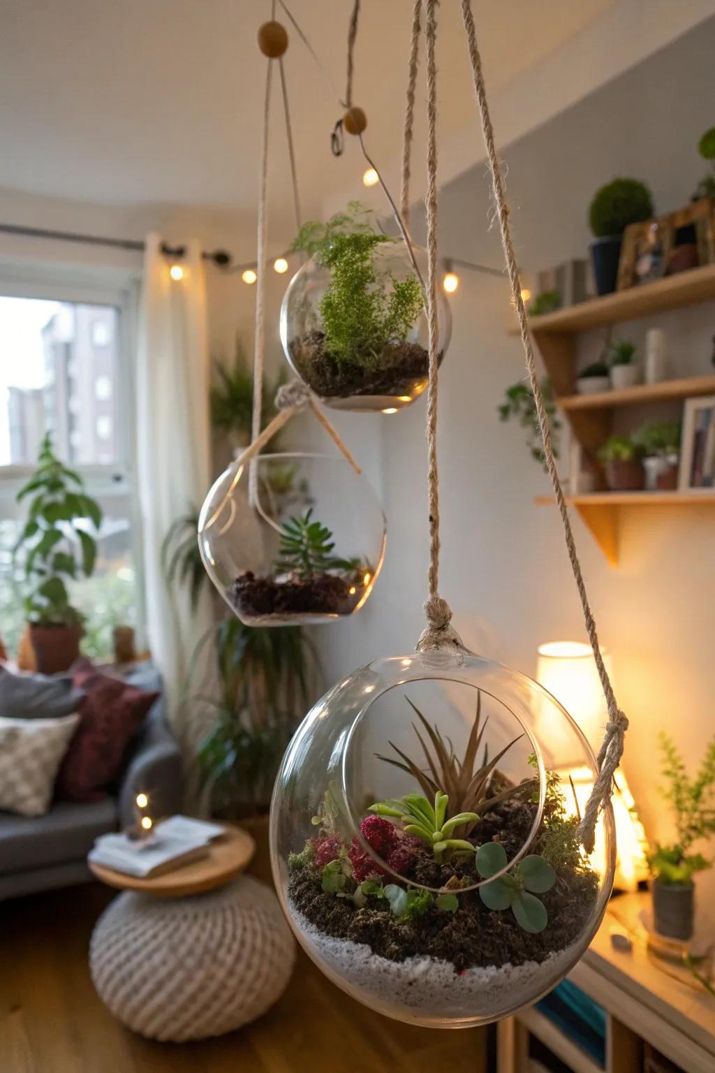 Enchant your space with suspended greenhouse orbs.