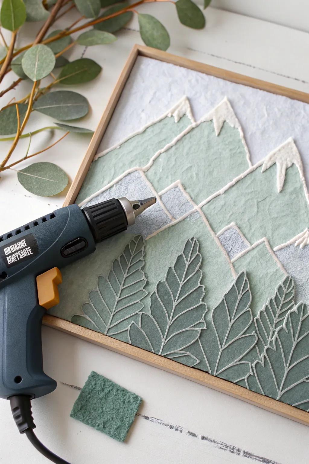 Explore the serene beauty of textured mountain ridges with crafting glue applicator artistry, blending simplicity and natural elegance.