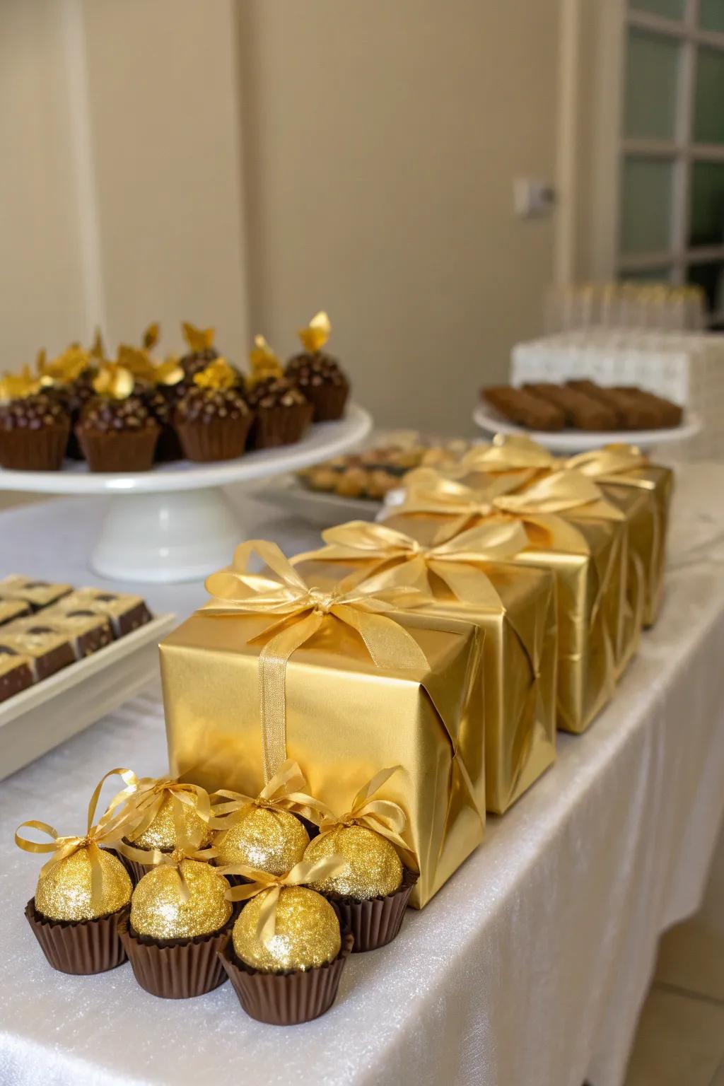 Gold-wrapped tokens ensuring guests depart with a sparkle in their eyes.