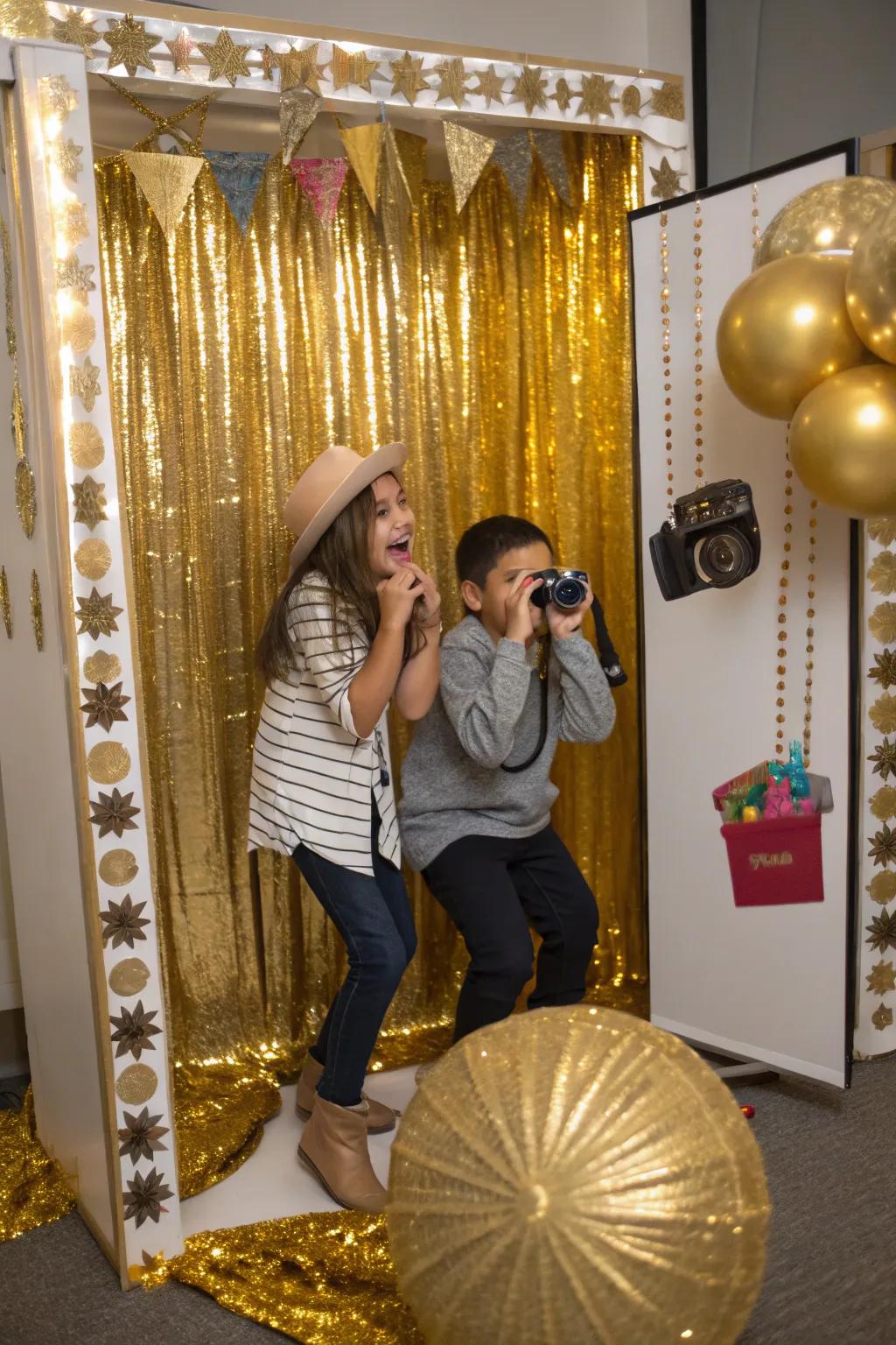 Capture memories with a fun golden photo booth.