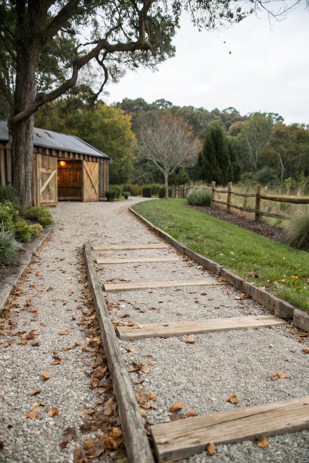 Wood bordering complements a countryside and eco-minded aesthetic.