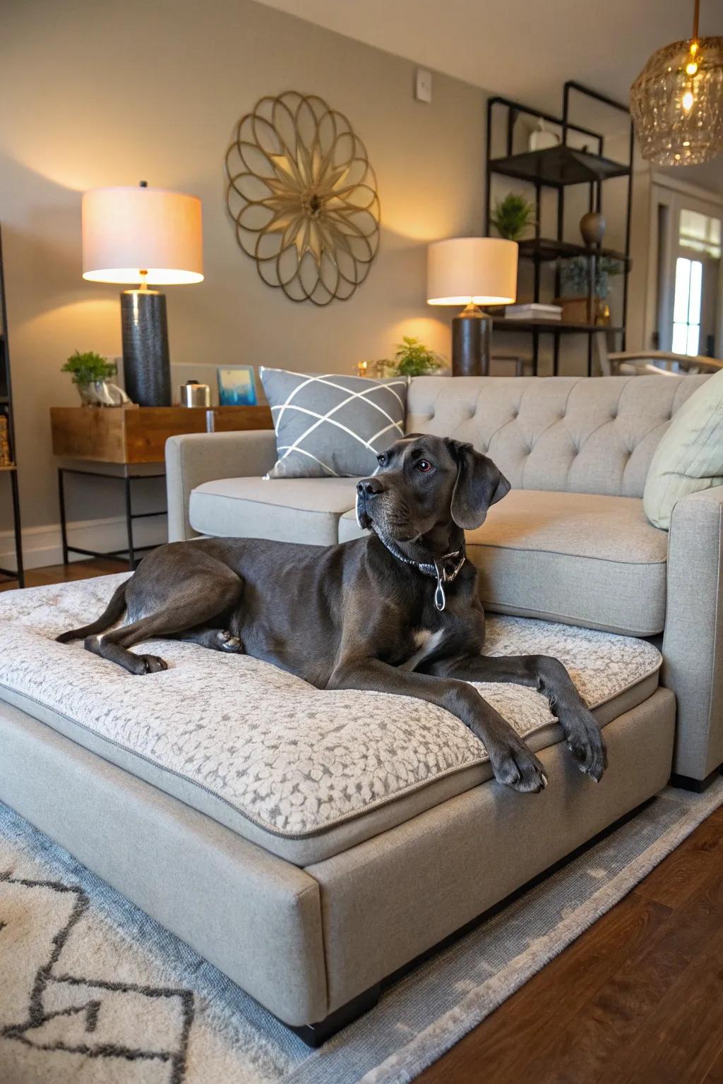 Couch-like beds present a snug companion spot for your Great Dane.