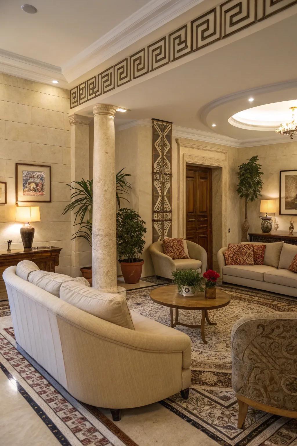 Winding designs bring softness and elegance to Hellenic decor.