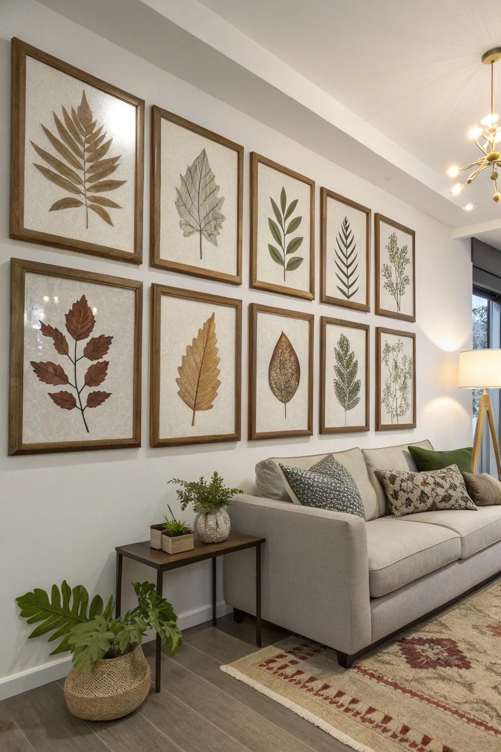 Frame pressed leaf prints for a touch of elegance.