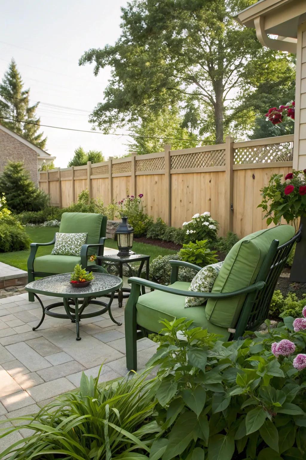 Verdant interior decor seamlessly extends to outdoor settings.