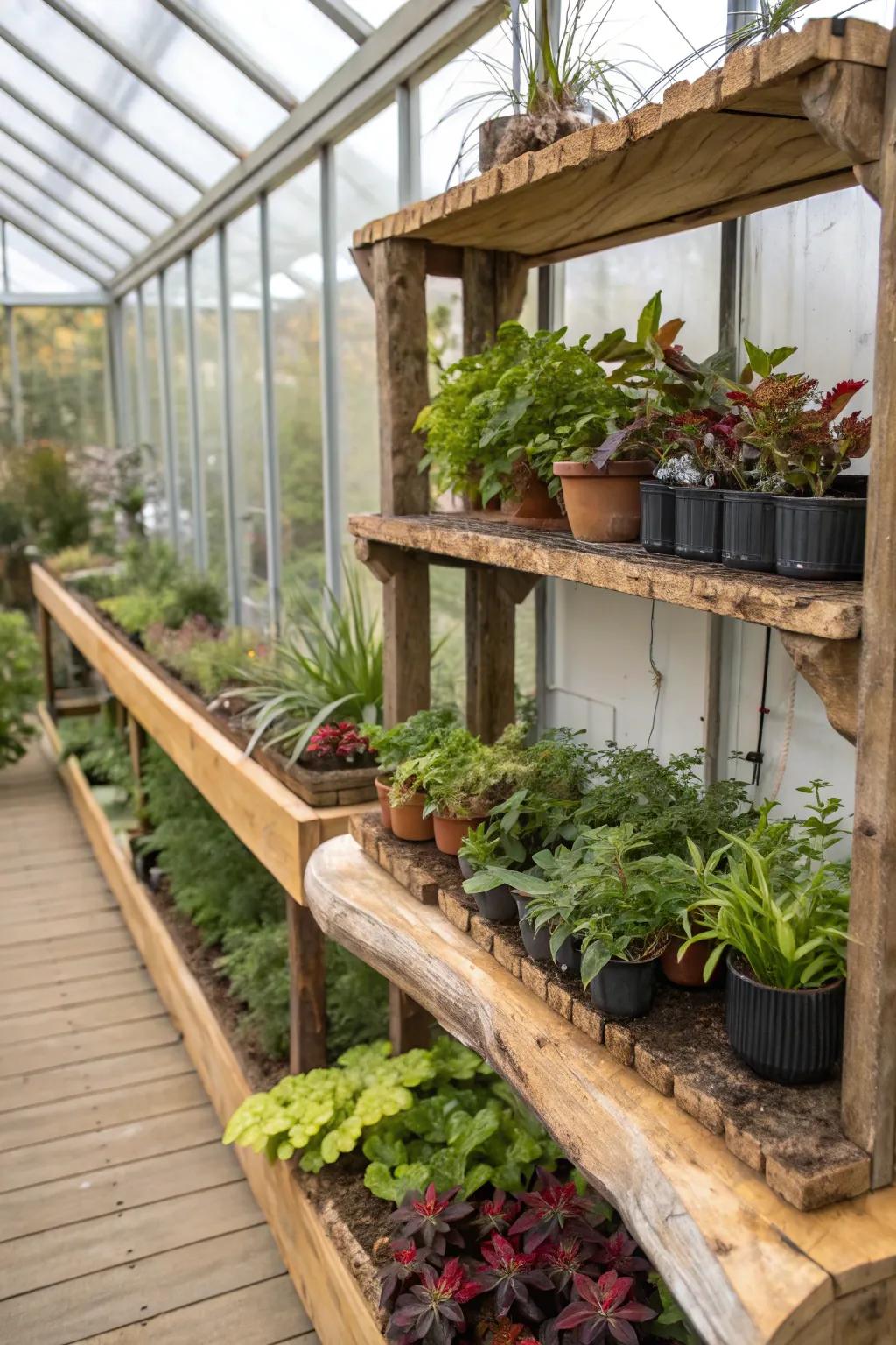 Live-edge wood shelves offering a touch of organic beauty.