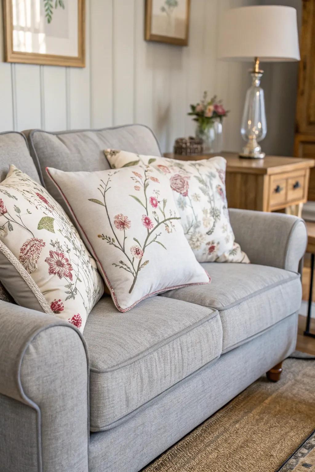 Floral patterns contribute a natural and elegant touch to the décor.