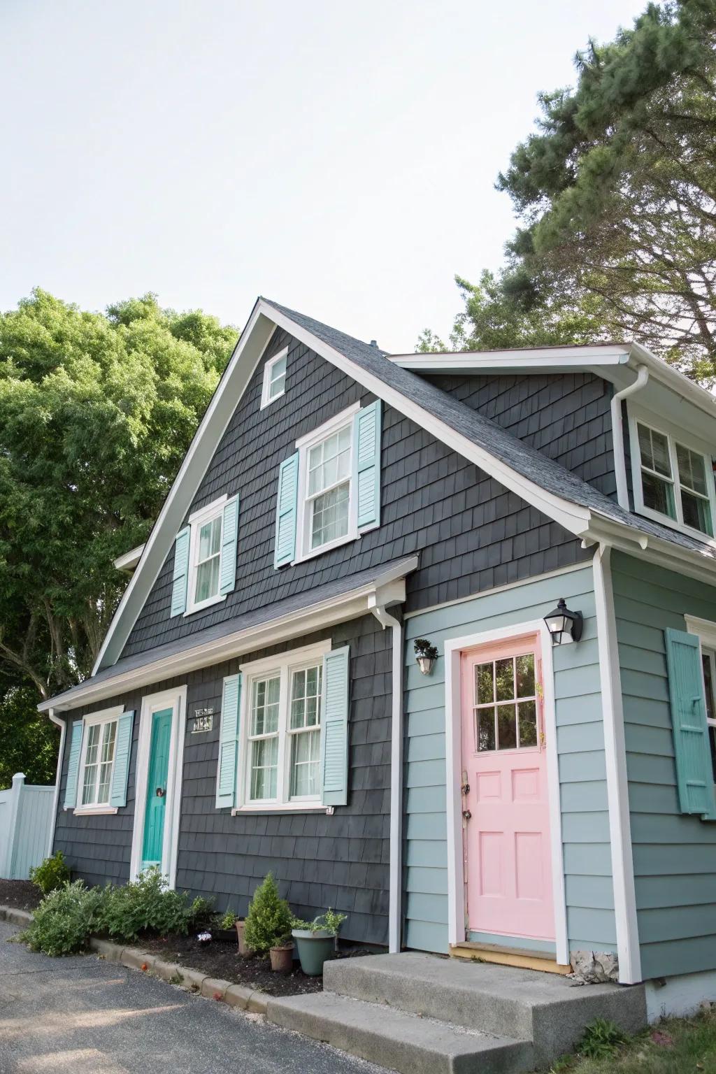 Soft tone accents bring a playful touch to dark grey.